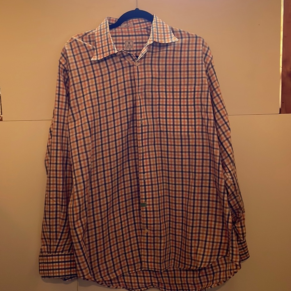 Peter Millar Men’s large button up orange blue and white